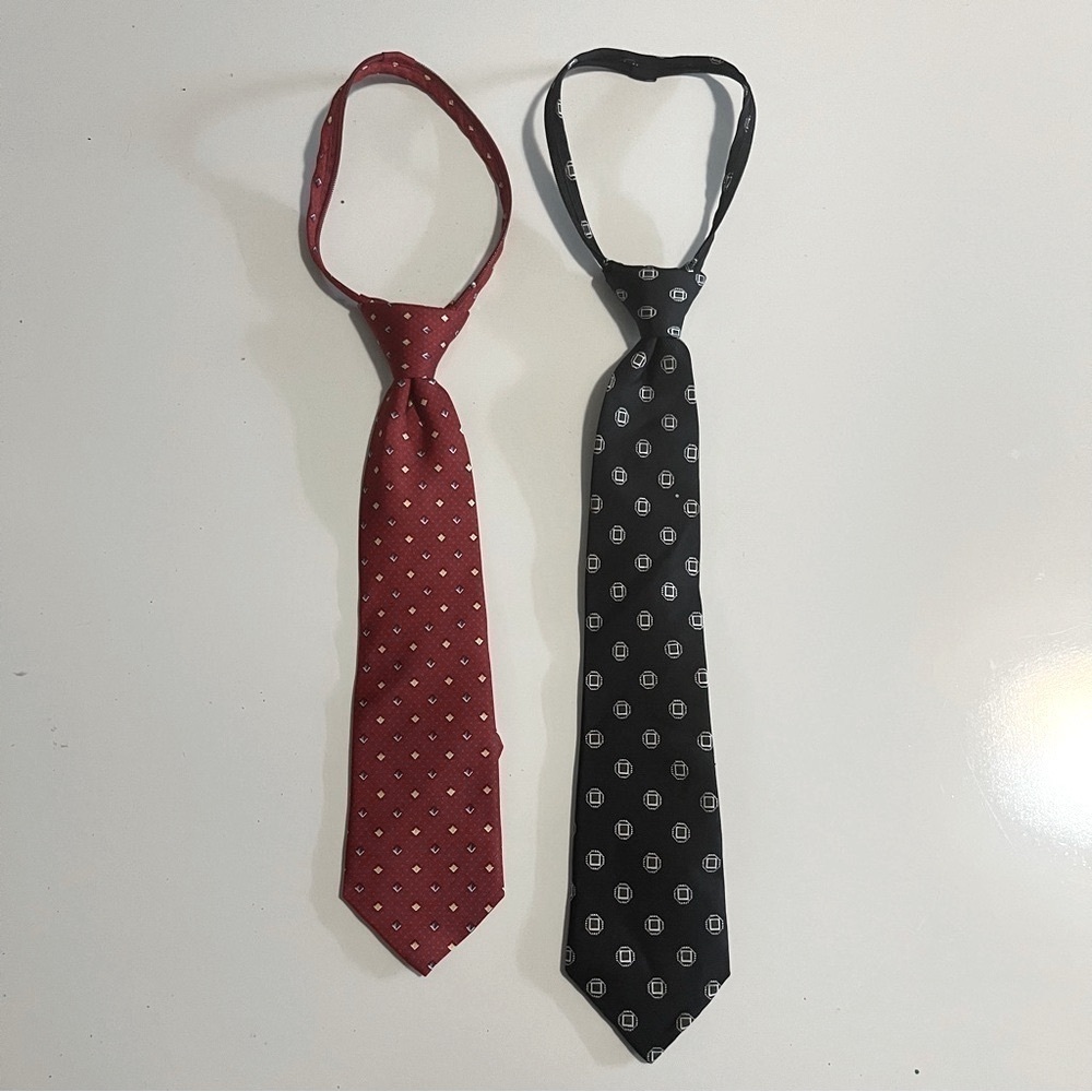 Two Class Club, boys, zipper adjustable neckties. One Red, the other black.
